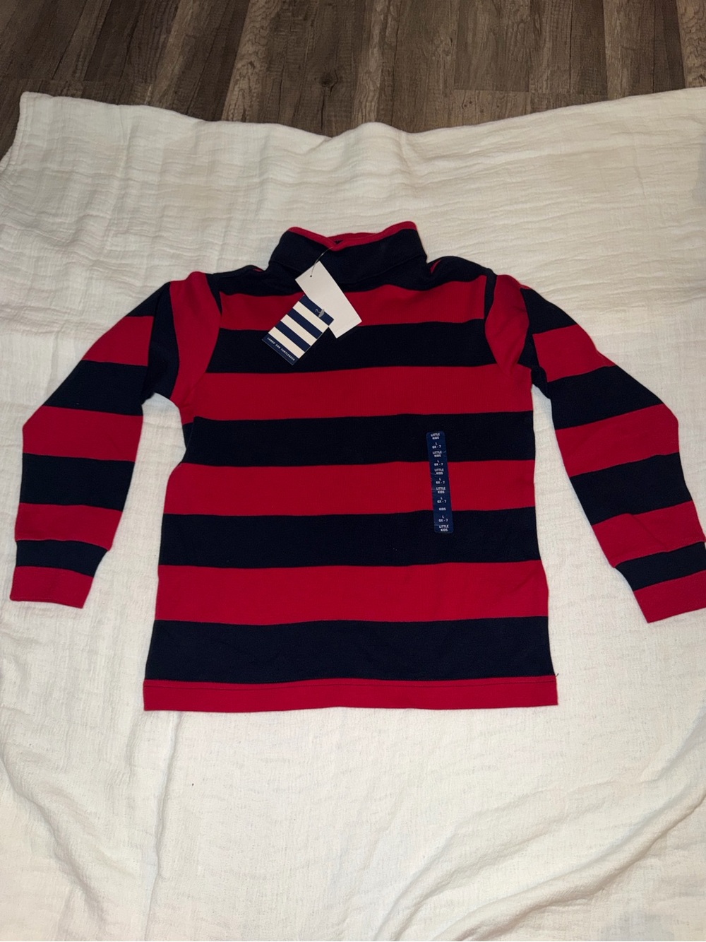 Lands’End Kids Long Sleeve Red & Navy Striped turtleneck- Size L (6x-7) NWT